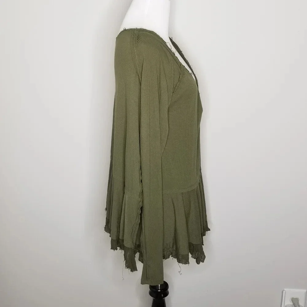 New Free People Tangerine Green Ruffled Top S